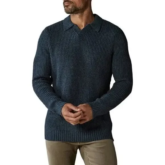 NWT The Normal Brand Marled Merino Wool Polo Sweater Steel Blue 2XL MSRP $128